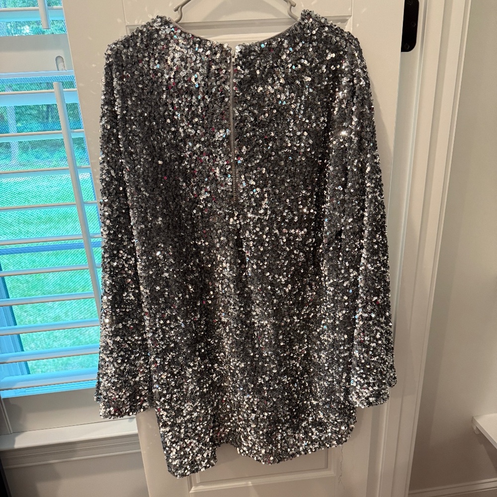 ✨ Just Me Silver Sequin Long Sleeve Mini Dress (Small) ✨